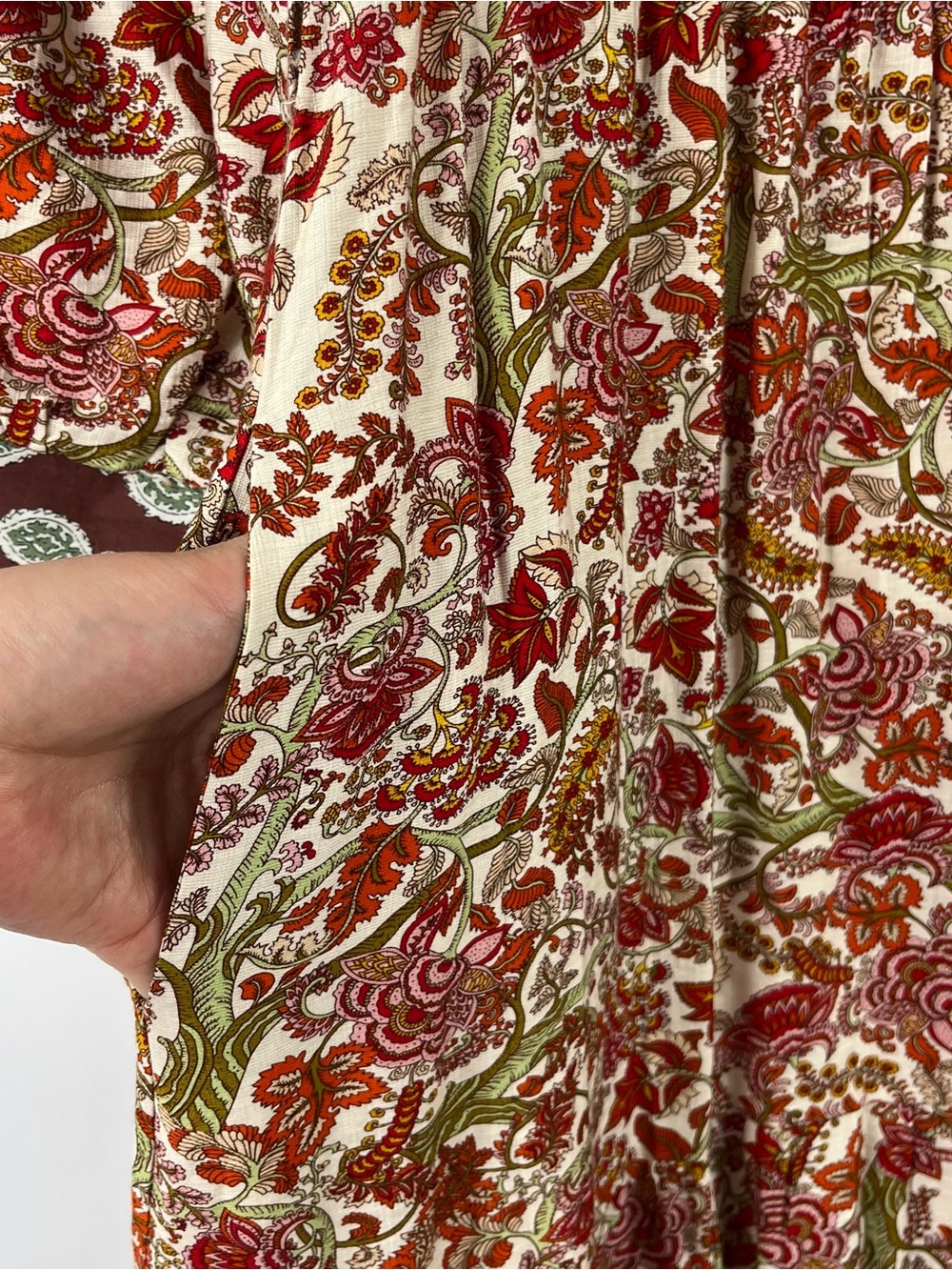 GiGiO Boho Paisley Floral Tiered Dress Puff Sleeve Pockets L - Picture 7 of 12